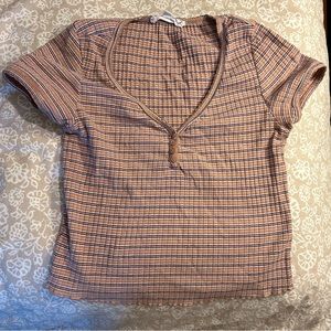 Hippie Rose Striped Brown Fitted T-Shirt Cute Lightly Worn